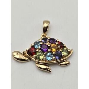 10k Solid Gold Turtle Pendant Gemstones Sapphire Diamond